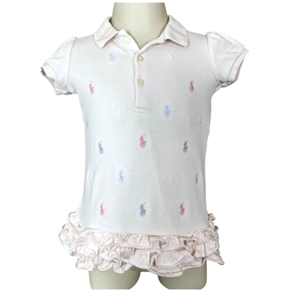 Ralph Lauren Ruffled SS Polo Dress Infant Girl Embroidered Polo Players 6M